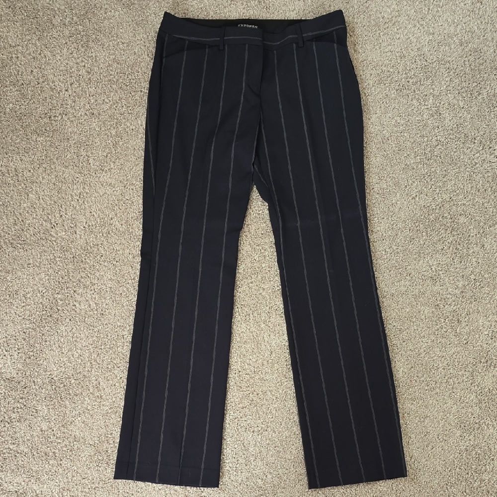 Express Women's Navy Pinstripe Straight Leg Pants